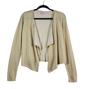 Lilly Pulitzer Gold Metallic Open Front Cardigan M Draped Lightweight Sweater